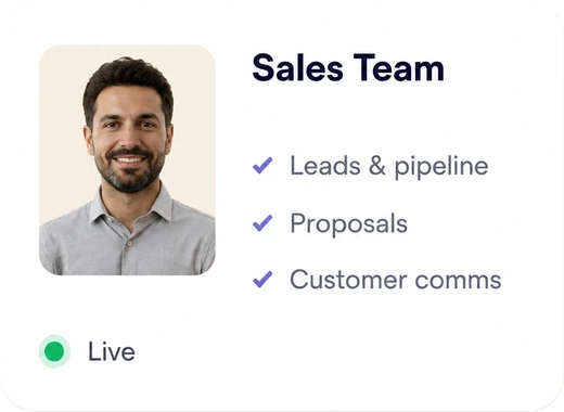 Sales team workspace with leads, proposals and customer communications